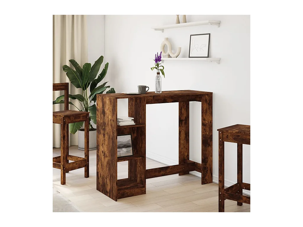 Table de bar avec étagère chêne fumé bois d'ingénierie