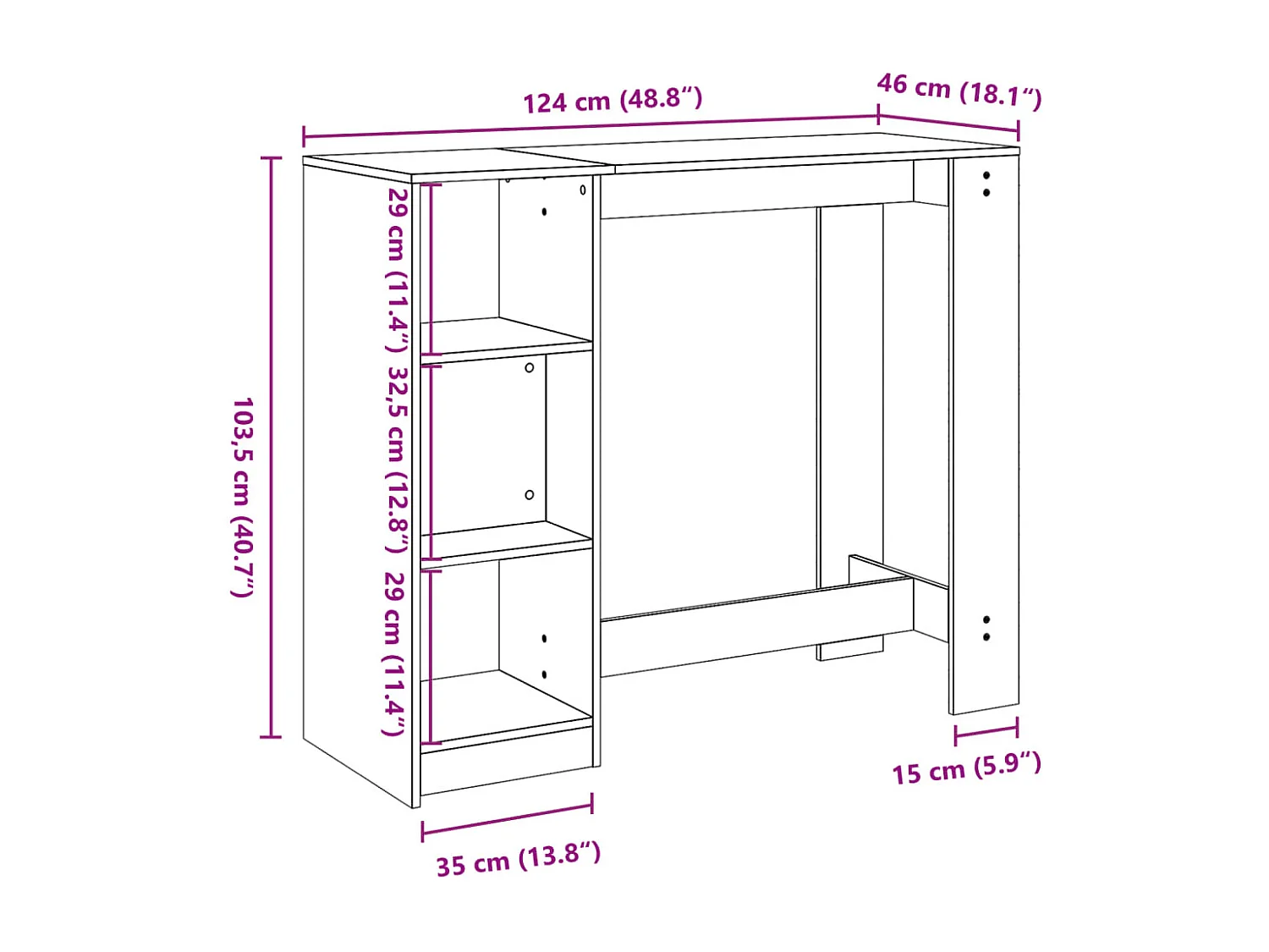 Mesa de bar con estante de madera de ingeniería de roble ahumado