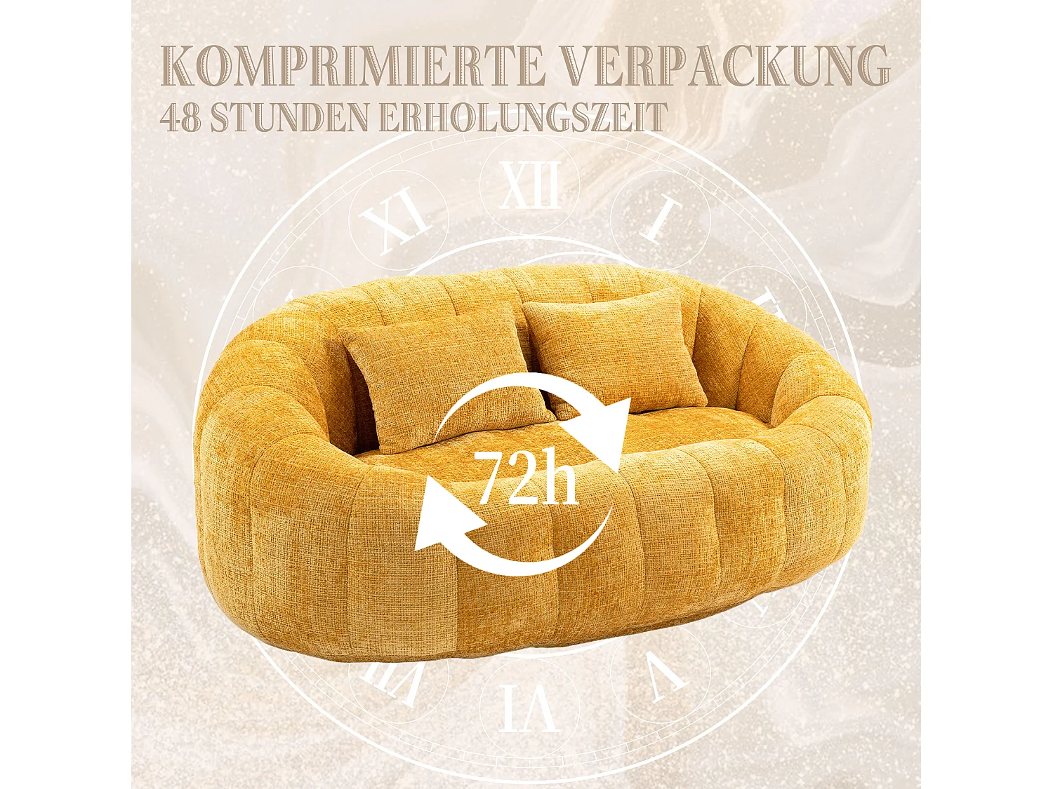 Canapé pouf 2 places jaune en chenille – avec deux coussins confortables - fauteuil pouf haut dossier – ultra durable et confortable