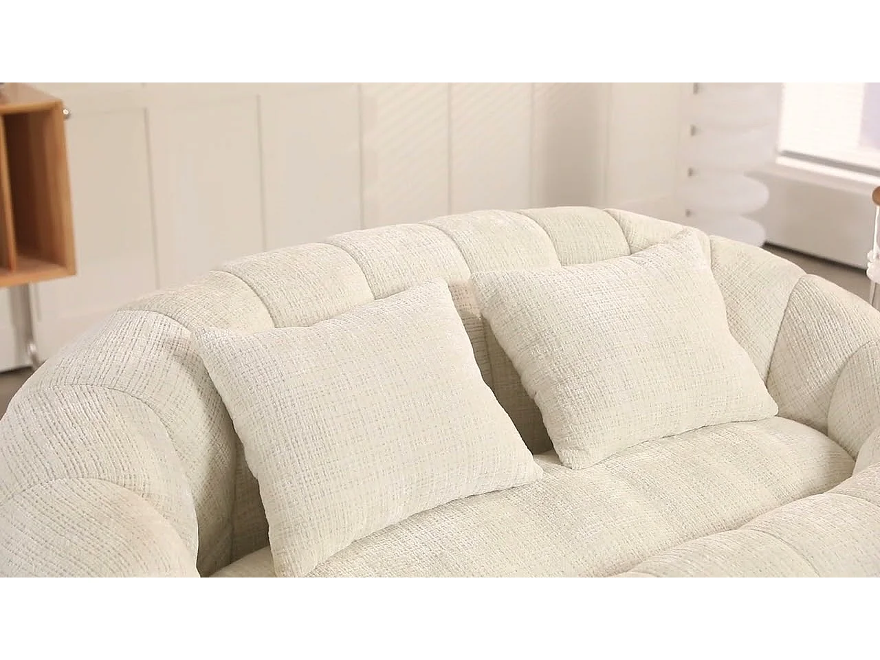 Canapé pouf 2 places jaune en chenille – avec deux coussins confortables - fauteuil pouf haut dossier – ultra durable et confortable