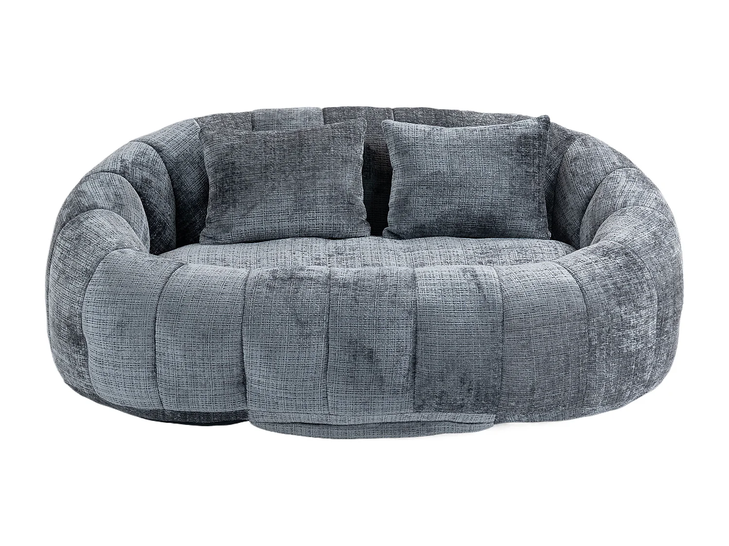 Canapé pouf 2 places gris en chenille – avec deux coussins confortables - fauteuil pouf haut dossier – ultra durable et confortable