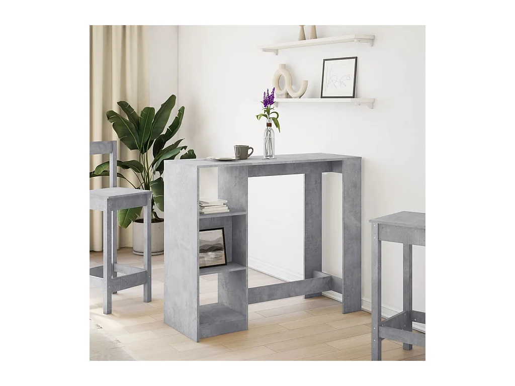 Table de bar avec étagère gris béton bois d'ingénierie