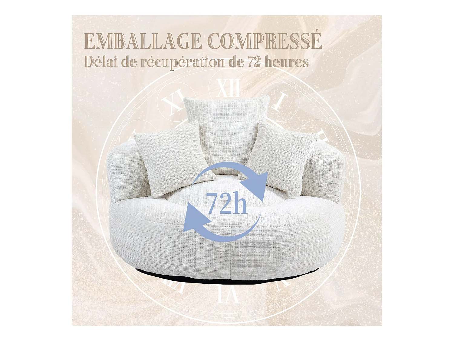 Fauteuil pouf beige – haut dossier – grand modèle – 3 coussins inclus – ultra moelleux et usage multi-situations - pour adultes et enfants