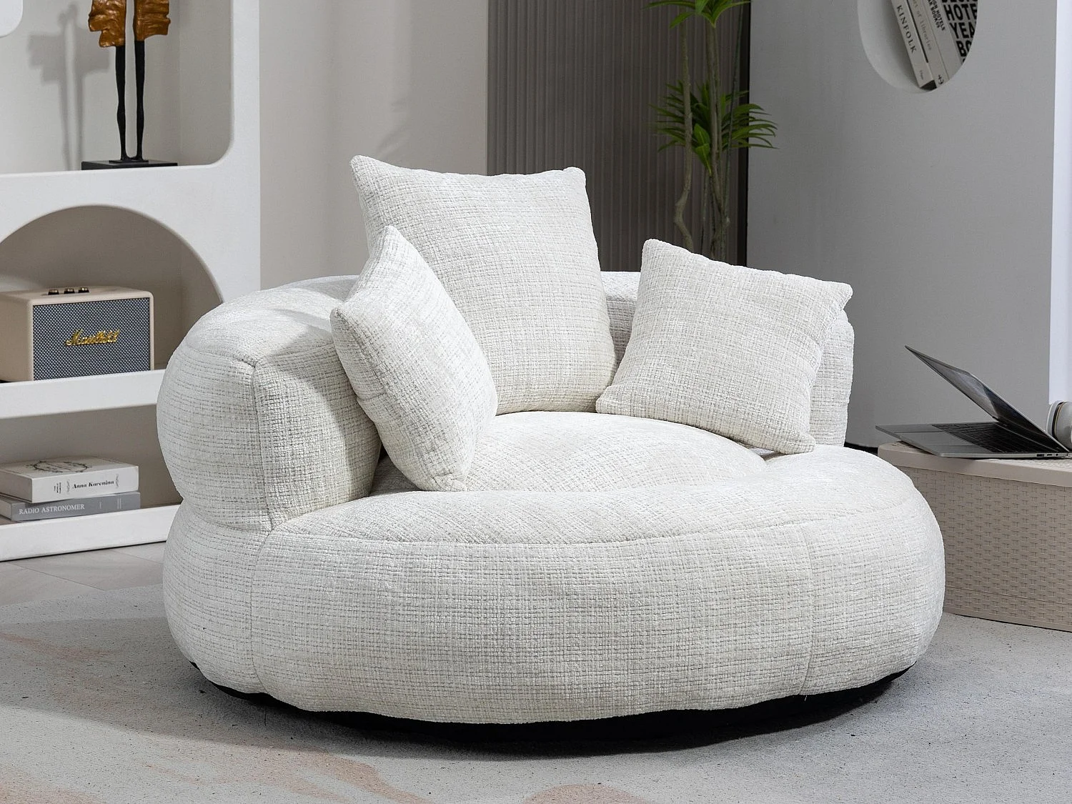 Fauteuil pouf beige – haut dossier – grand modèle – 3 coussins inclus – ultra moelleux et usage multi-situations - pour adultes et enfants