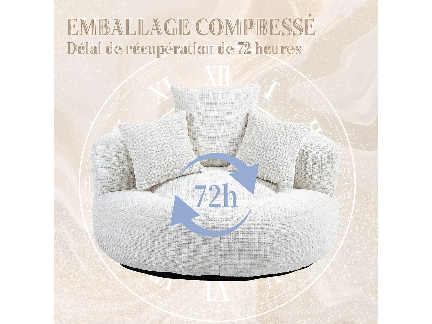 Fauteuil pouf beige – haut dossier – grand modèle – 3 coussins inclus – ultra moelleux et usage multi-situations - pour adultes et enfants