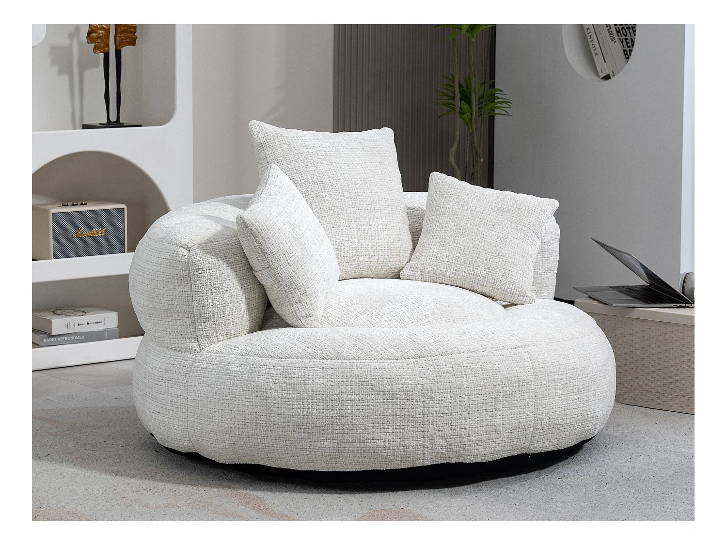 Fauteuil pouf beige – haut dossier – grand modèle – 3 coussins inclus – ultra moelleux et usage multi-situations - pour adultes et enfants