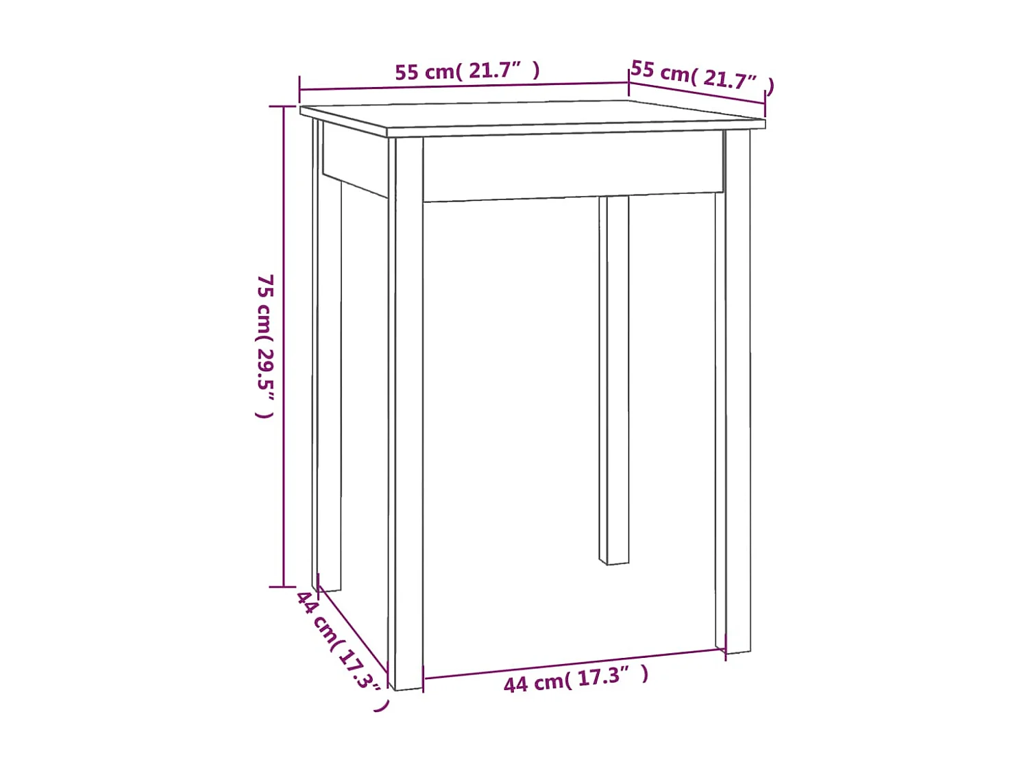 Mesa de comedor Blanca 55x55x75 cm Madera maciza de pino