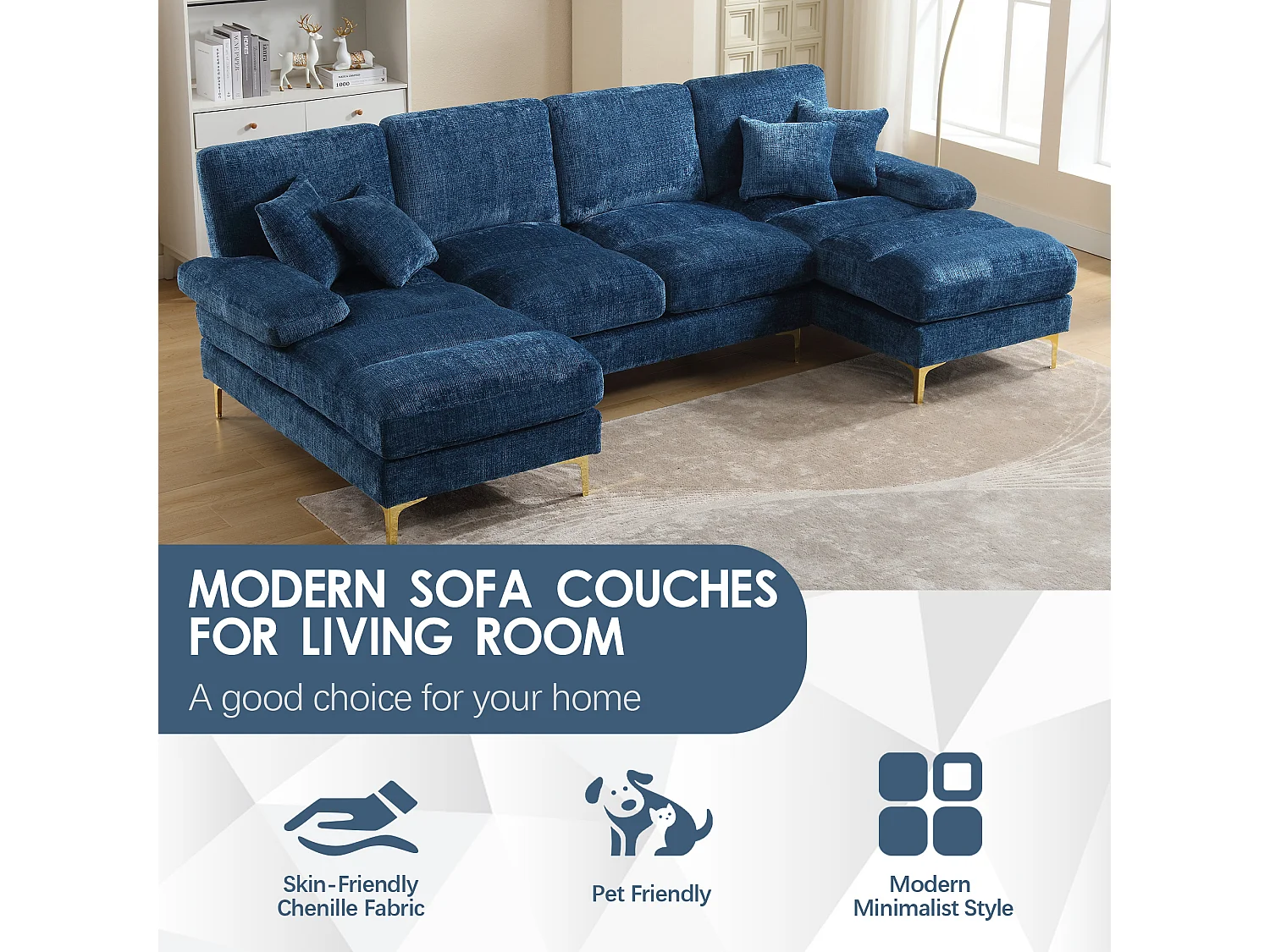 Modulaire U-vormige loungebank (272x136x88 cm) - 6 plaatsen in chenille - Omvormbaar tot bed - Relax-opstelling