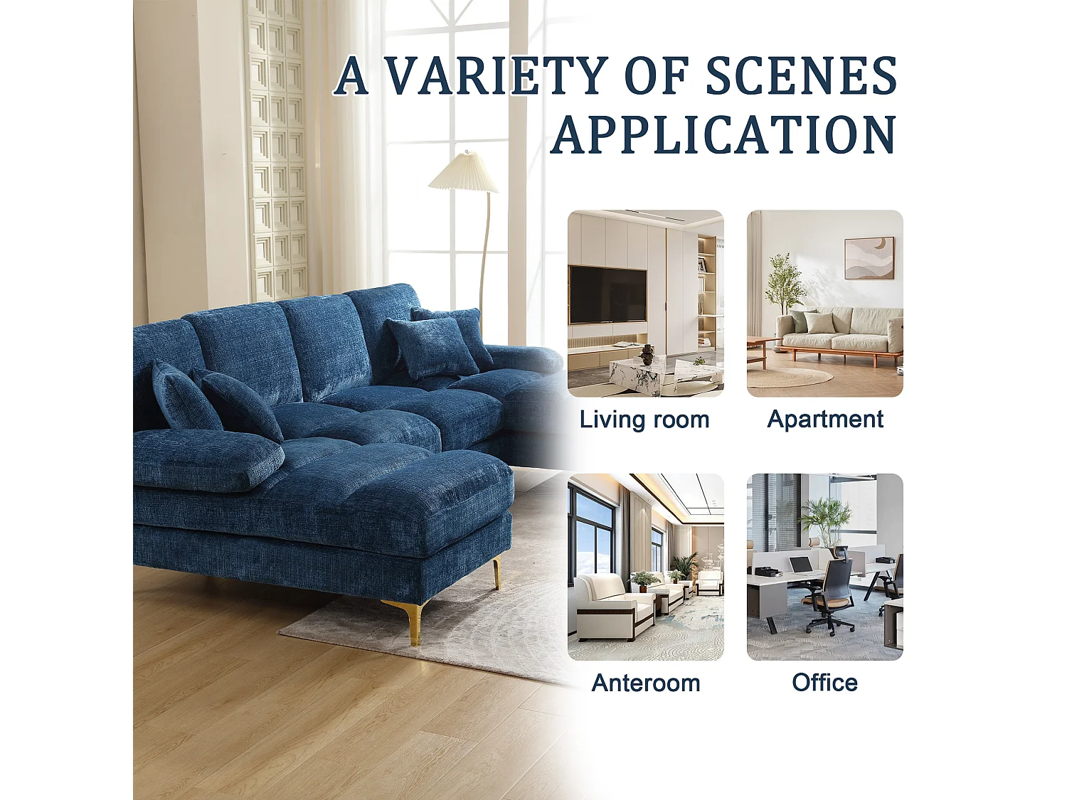 Modulaire U-vormige loungebank (272x136x88 cm) - 6 plaatsen in chenille - Omvormbaar tot bed - Relax-opstelling