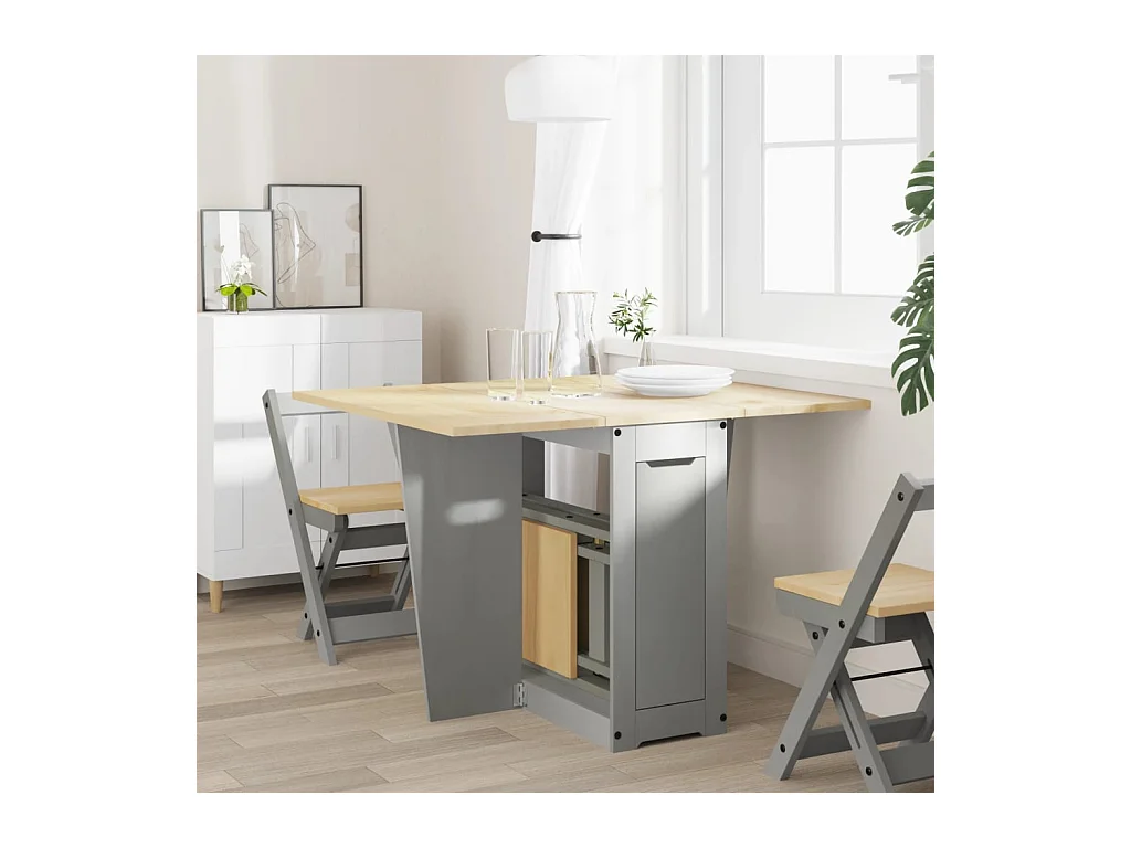 Table à manger papillon pliable Corona gris bois de pin massif