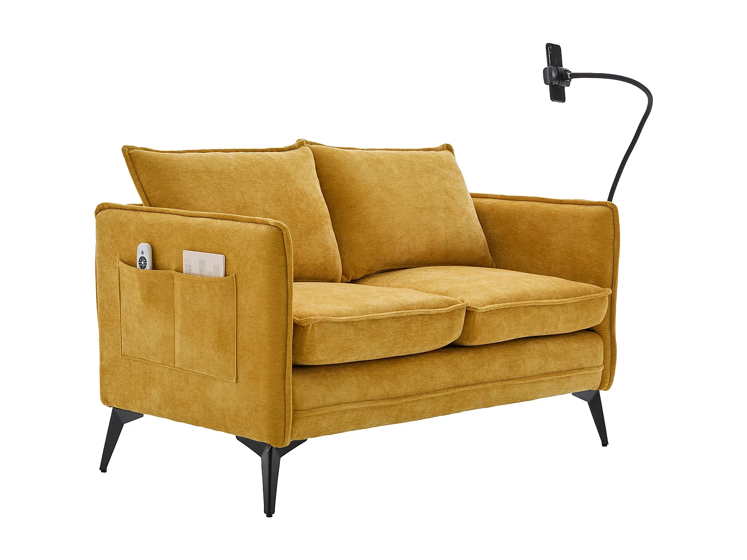 Gekoppelde 2-zitsbank met opbergruimte - USB-poort, telefoonhouder en zijvakken - Chenillestof