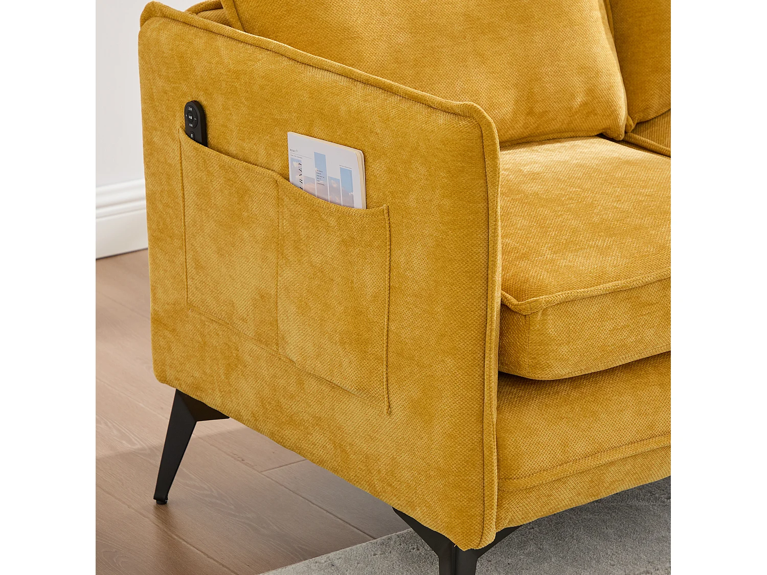 Gekoppelde 2-zitsbank met opbergruimte - USB-poort, telefoonhouder en zijvakken - Chenillestof