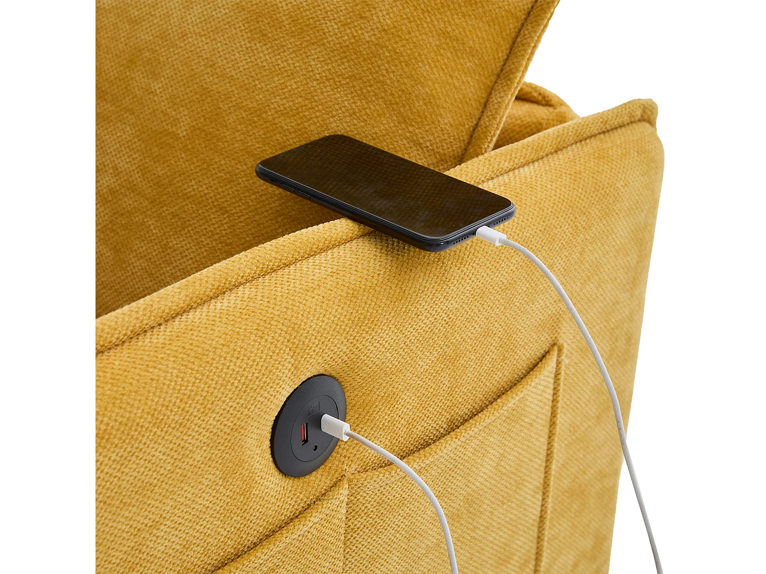 Gekoppelde 2-zitsbank met opbergruimte - USB-poort, telefoonhouder en zijvakken - Chenillestof