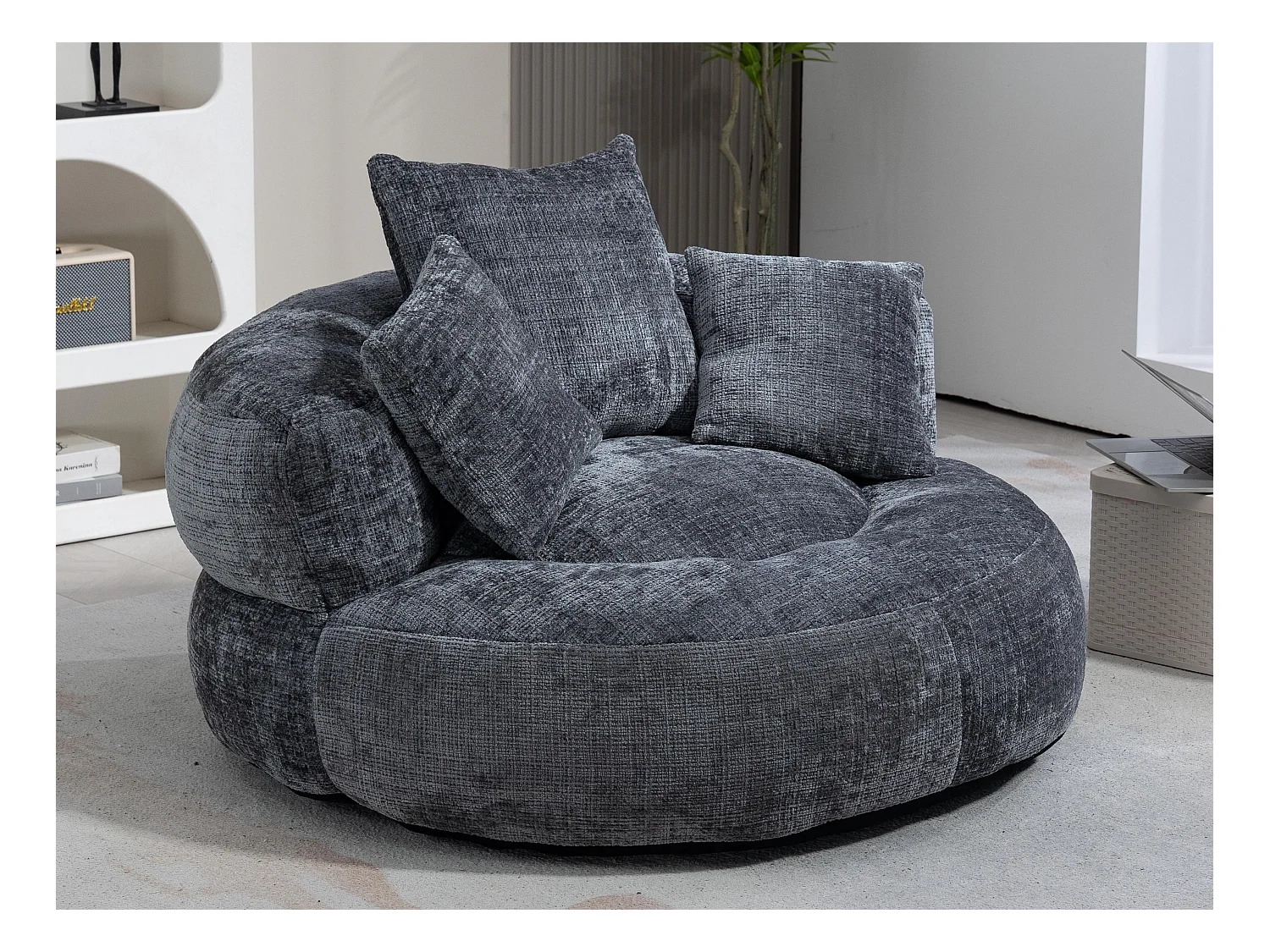 Fauteuil pouf gris  – haut dossier – grand modèle – 3 coussins inclus –  ultra moelleux et usage multi-situations - pour adultes et enfants