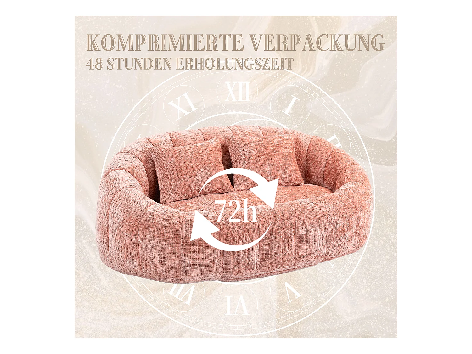 Canapé pouf 2 places rose en chenille – avec deux coussins confortables - fauteuil pouf haut dossier – ultra durable et confortable