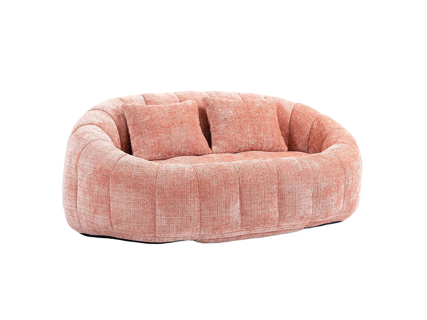 Canapé pouf 2 places rose en chenille – avec deux coussins confortables - fauteuil pouf haut dossier – ultra durable et confortable