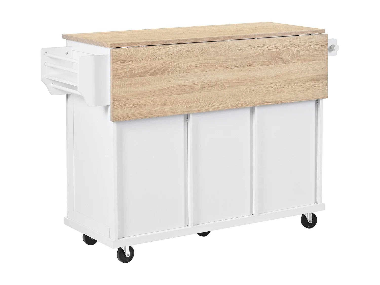 Ilot central de cuisine mobile 126x46.8x94.2cm - avec roulettes - 3 tiroirs et 3 portes - plateau extensible - avec porte-serviettes - blanc