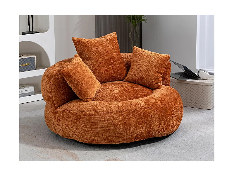 Fauteuil pouf orange  – haut dossier – grand modèle – 3 coussins inclus – ultra moelleux et usage multi-situations - pour adultes et enfants