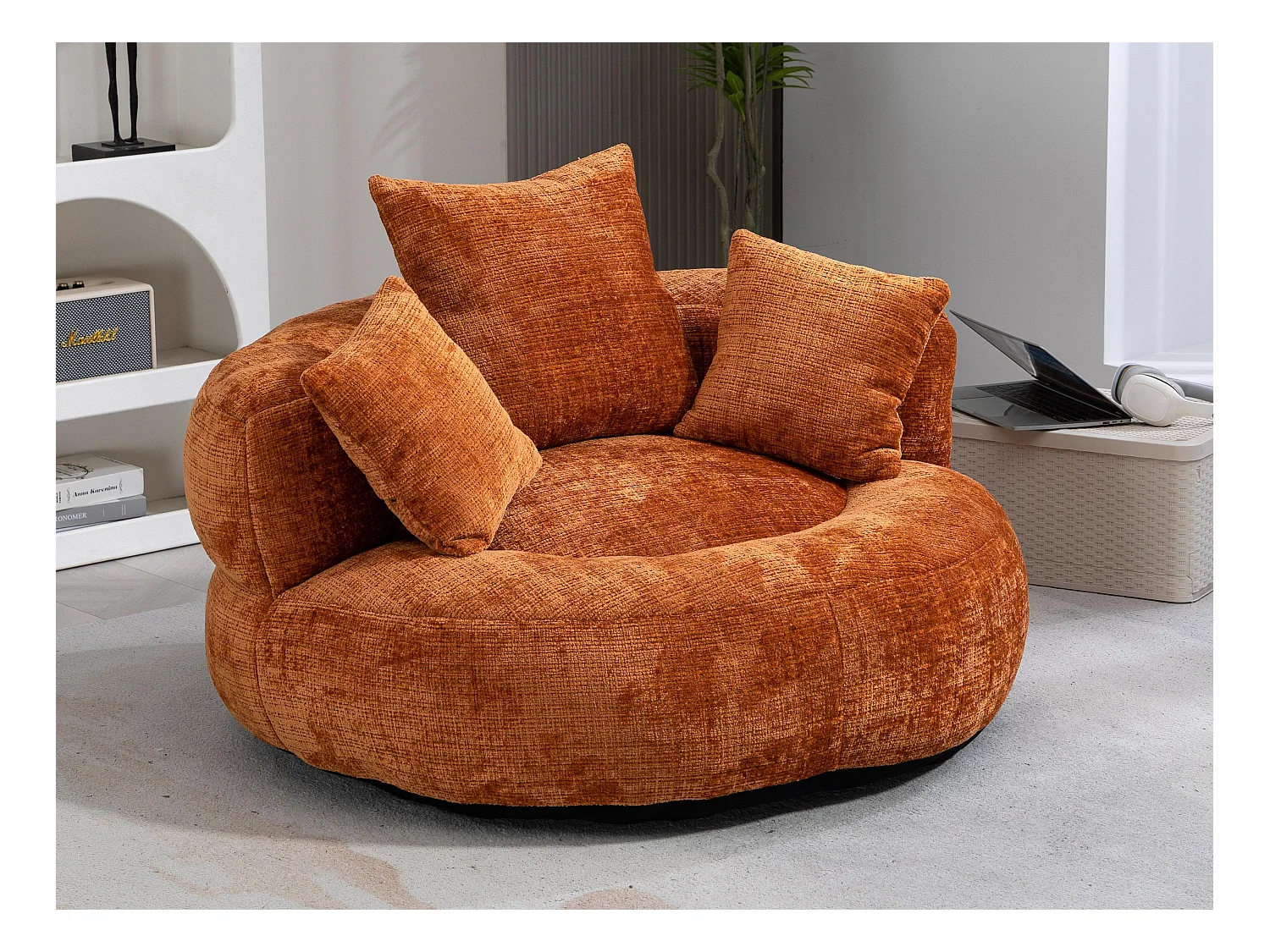 Fauteuil pouf orange  – haut dossier – grand modèle – 3 coussins inclus – ultra moelleux et usage multi-situations - pour adultes et enfants
