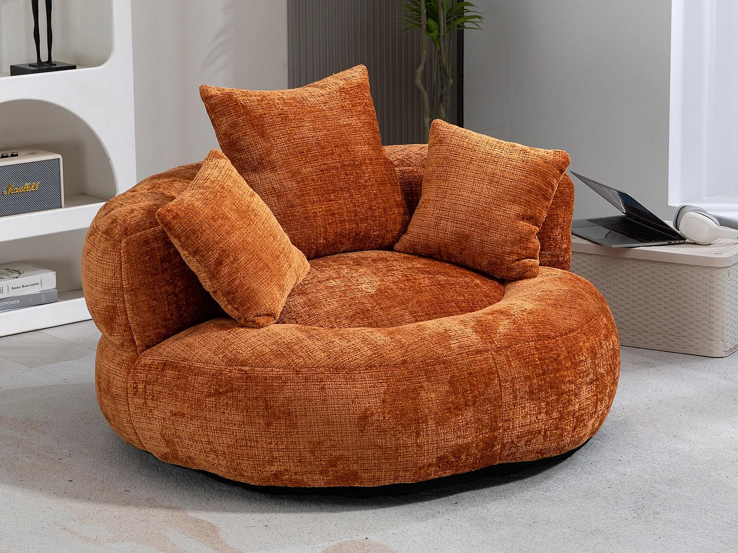Fauteuil pouf orange  – haut dossier – grand modèle – 3 coussins inclus – ultra moelleux et usage multi-situations - pour adultes et enfants