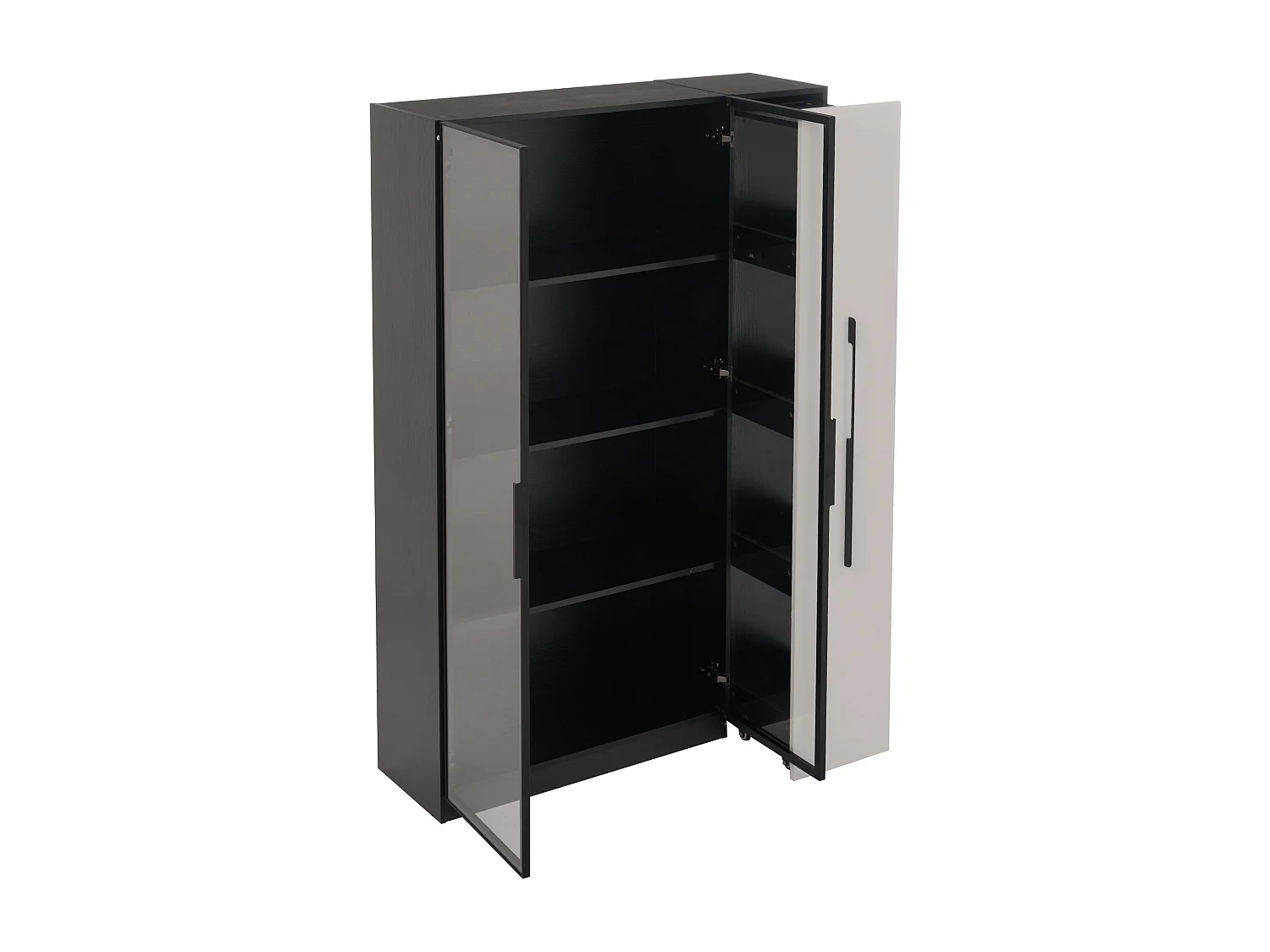 Vitrine 110,5×35×160 cm - mit 2 Glastüren - 1 Seiten-Schublade - mit LED-Beleuchtung - schwarz + weiß