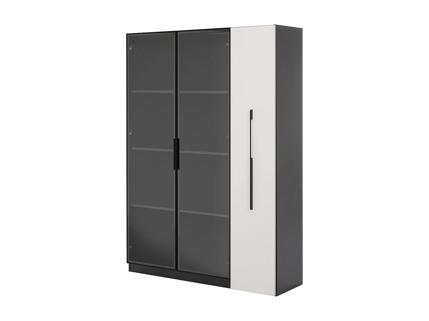 Vitrine 110.5x35x160 cm - 2 portes en verre - 1 tiroir latéral - avec LED - noir + blanc