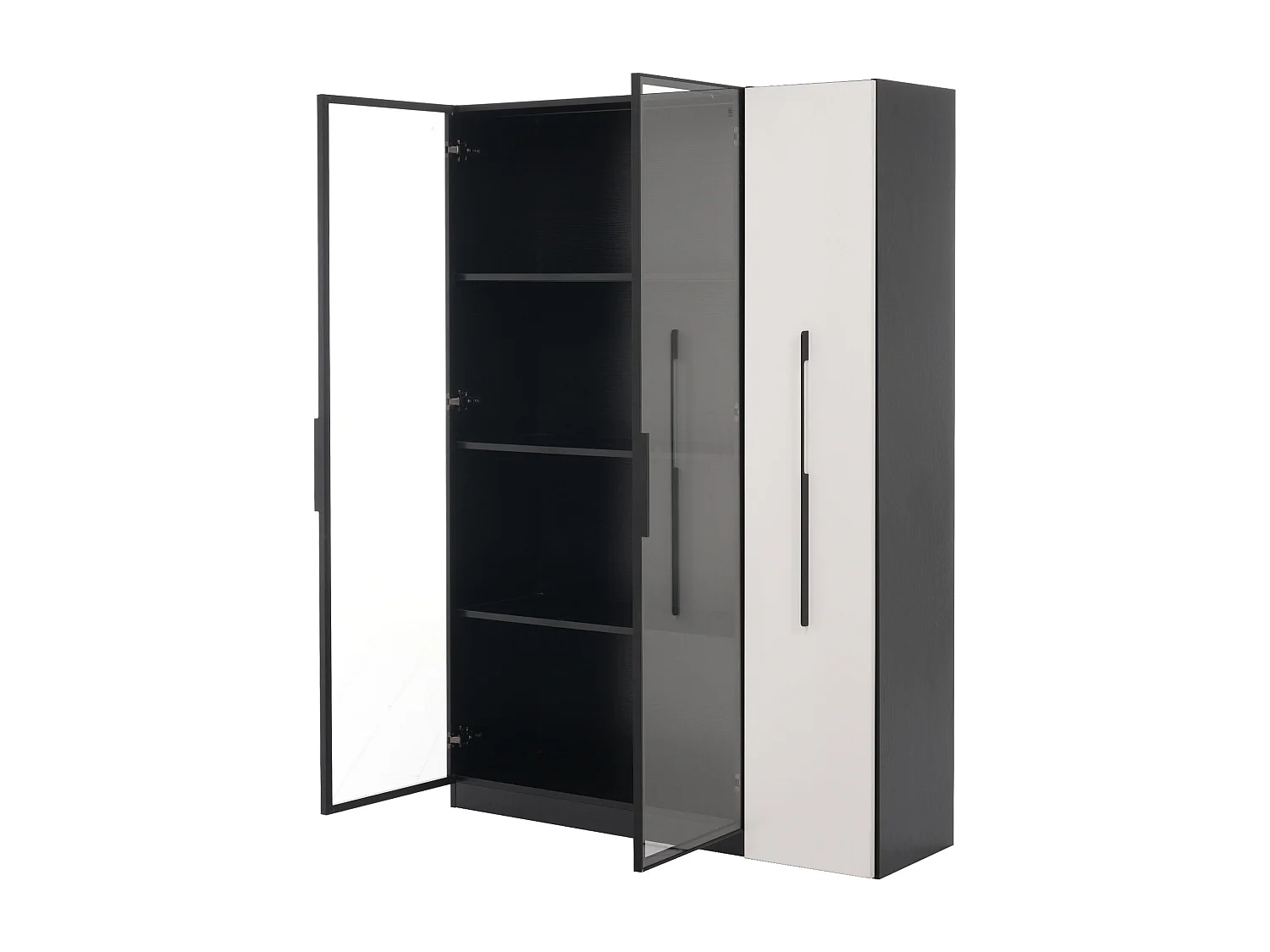 Vitrine 110.5x35x160 cm - 2 portes en verre - 1 tiroir latéral - avec LED - noir + blanc