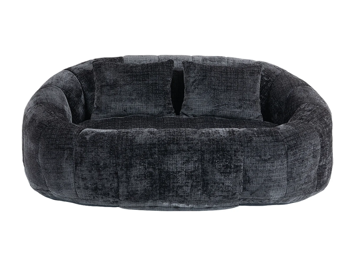 Canapé pouf 2 places noir en chenille – avec deux coussins confortables - fauteuil pouf haut dossier – ultra durable et confortable