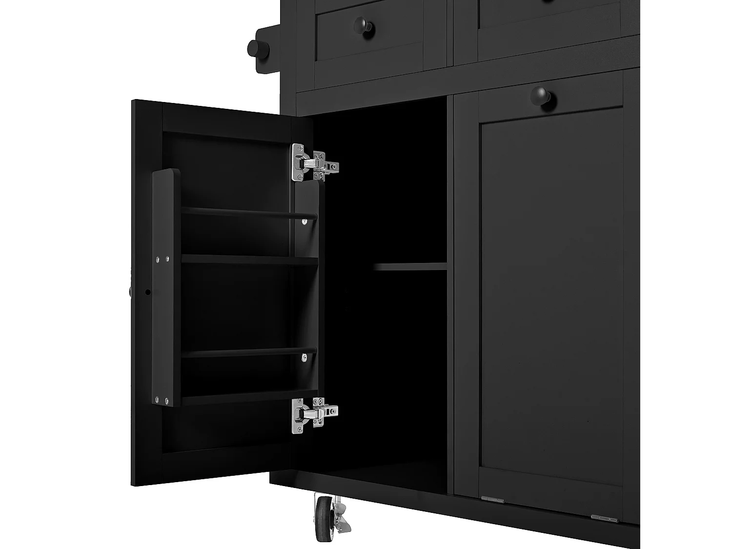 Ilot central de cuisine mobile 126x46.8x94.2cm - avec roulettes - 3 tiroirs et 3 portes - plateau extensible - avec porte-serviettes - noir