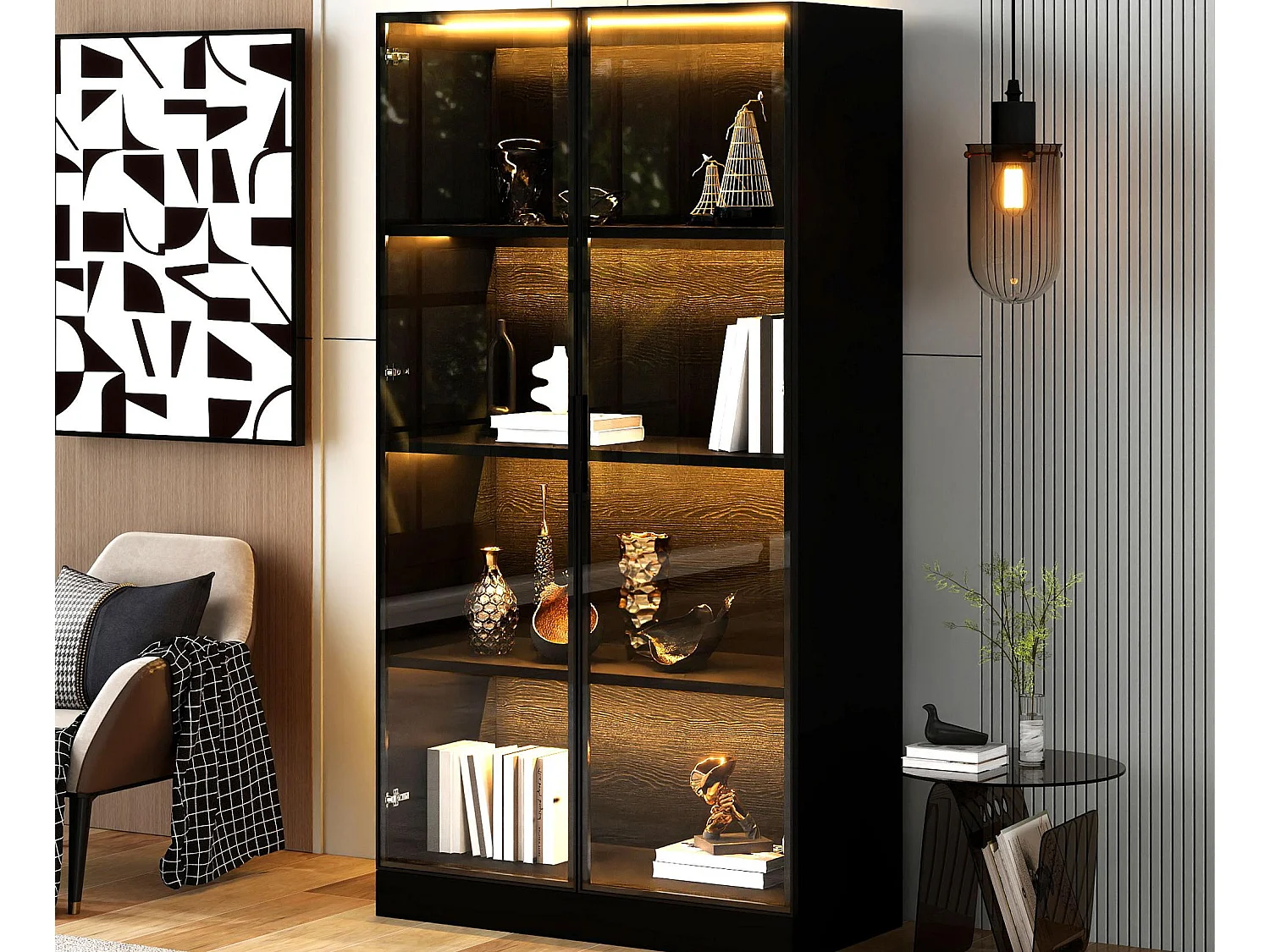 Dolamaní Vitrine met ledverlichting, 60 x 40 x 160 cm, glazen vitrine