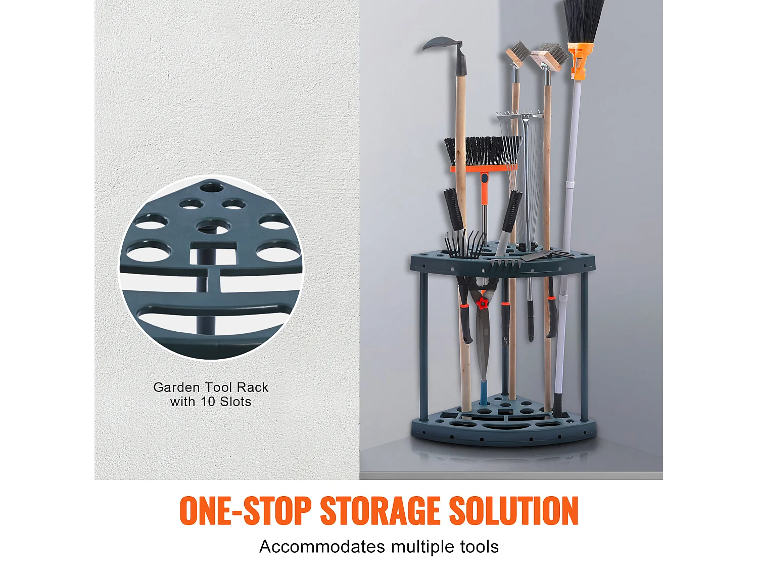 Support de Rangement, SucceBuy Support de Rangement d’Angle pour Outils de Jardin, Support pour Balai et Serpillère à 19 Emplacements