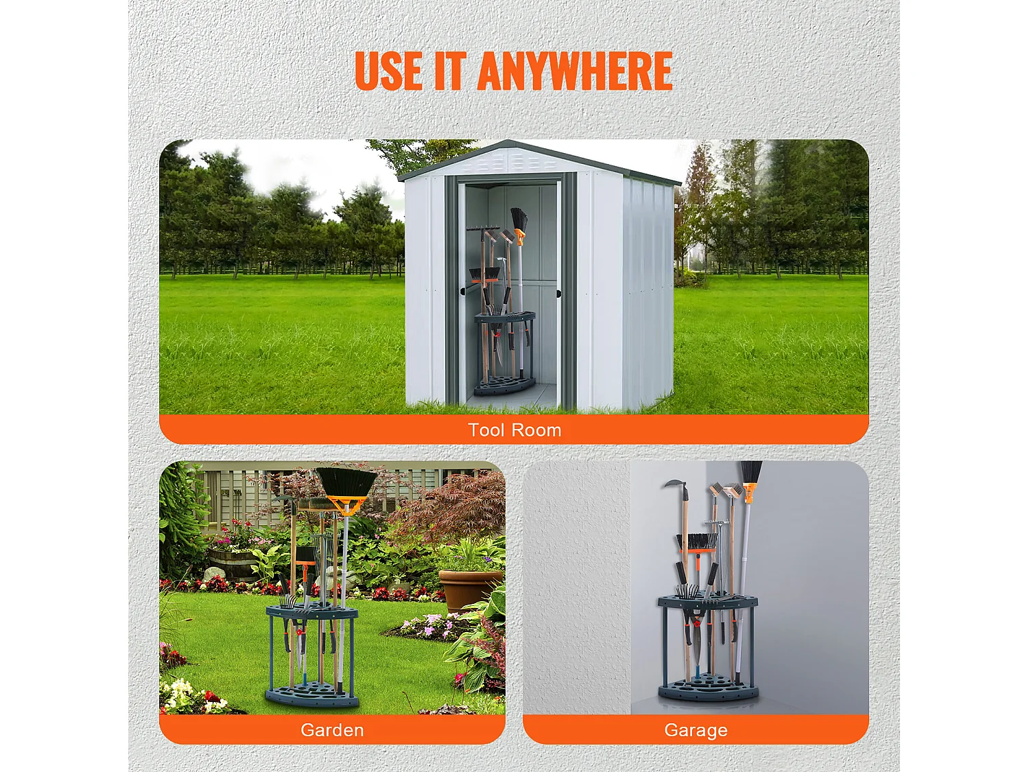 Support de Rangement, SucceBuy Support de Rangement d’Angle pour Outils de Jardin, Support pour Balai et Serpillère à 19 Emplacements