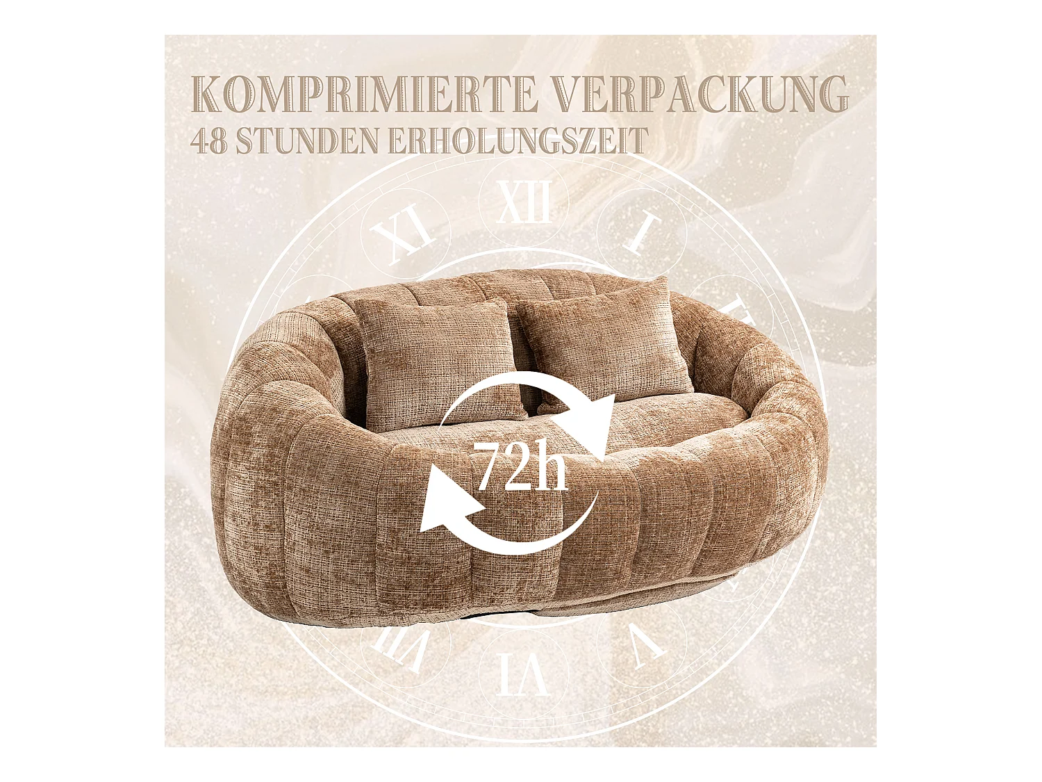 Canapé pouf 2 places café en chenille – avec deux coussins confortables - fauteuil pouf haut dossier – ultra durable et confortable