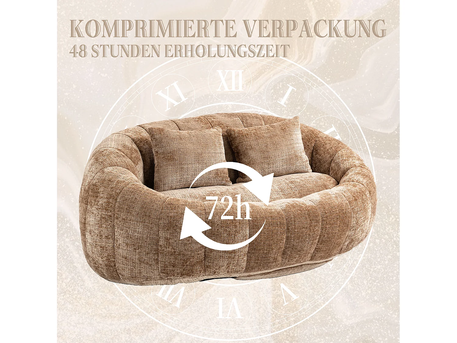 Canapé pouf 2 places café en chenille – avec deux coussins confortables - fauteuil pouf haut dossier – ultra durable et confortable