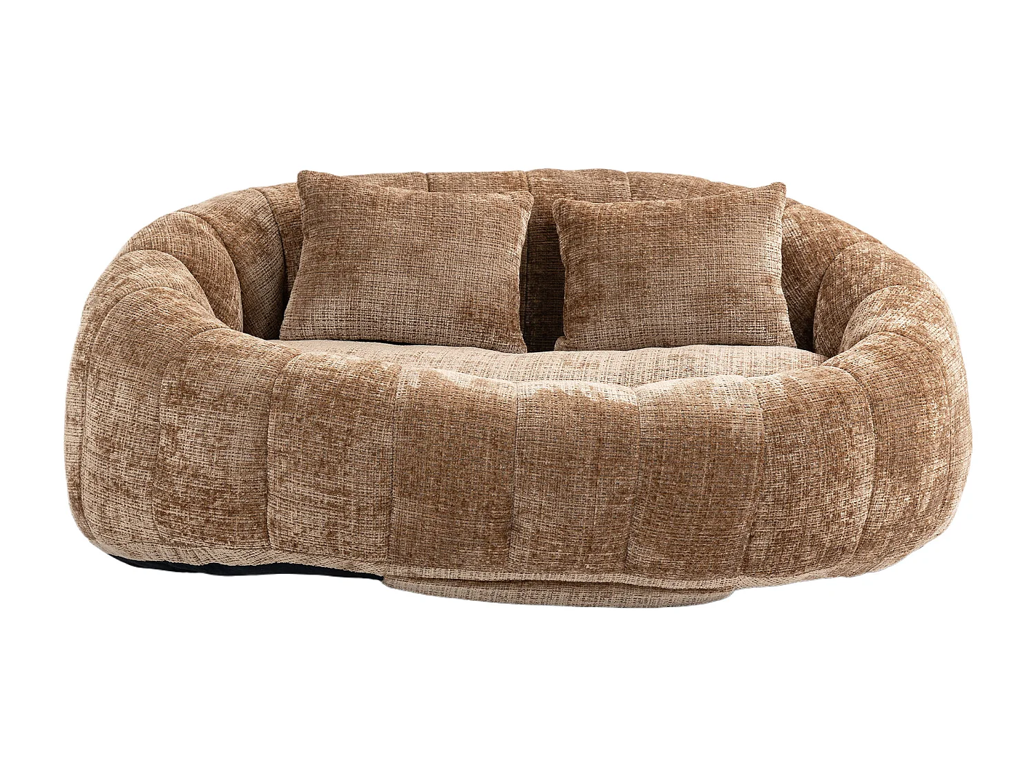 Canapé pouf 2 places café en chenille – avec deux coussins confortables - fauteuil pouf haut dossier – ultra durable et confortable