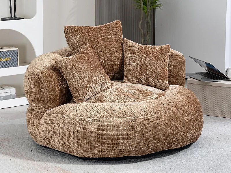 Premium chenille zitzak - Inclusief 3 traagschuim hoofdkussens (76x73x30cm) - Ademend en zacht comfort