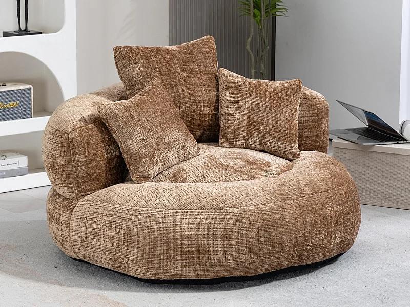 Premium chenille zitzak - Inclusief 3 traagschuim hoofdkussens (76x73x30cm) - Ademend en zacht comfort