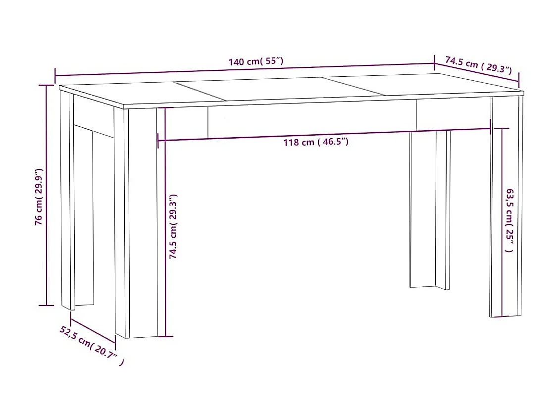 Mesa de comedor de roble ahumado 140x74,5x76 cm madera de ingeniería