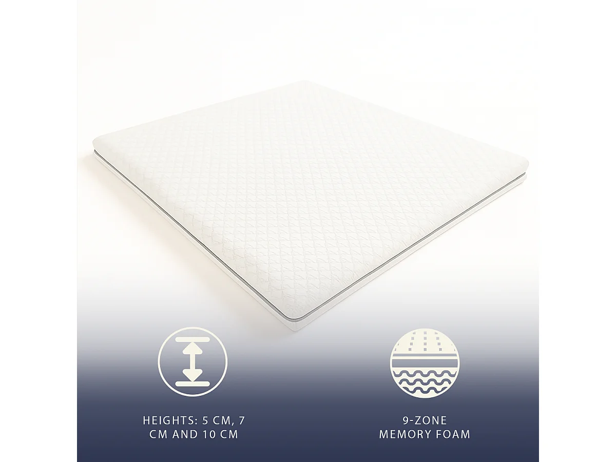 Surmatelas 1,5 place 120x190 | Memory 9 Zones | 7 cm | Housse amovible | Made in Italy