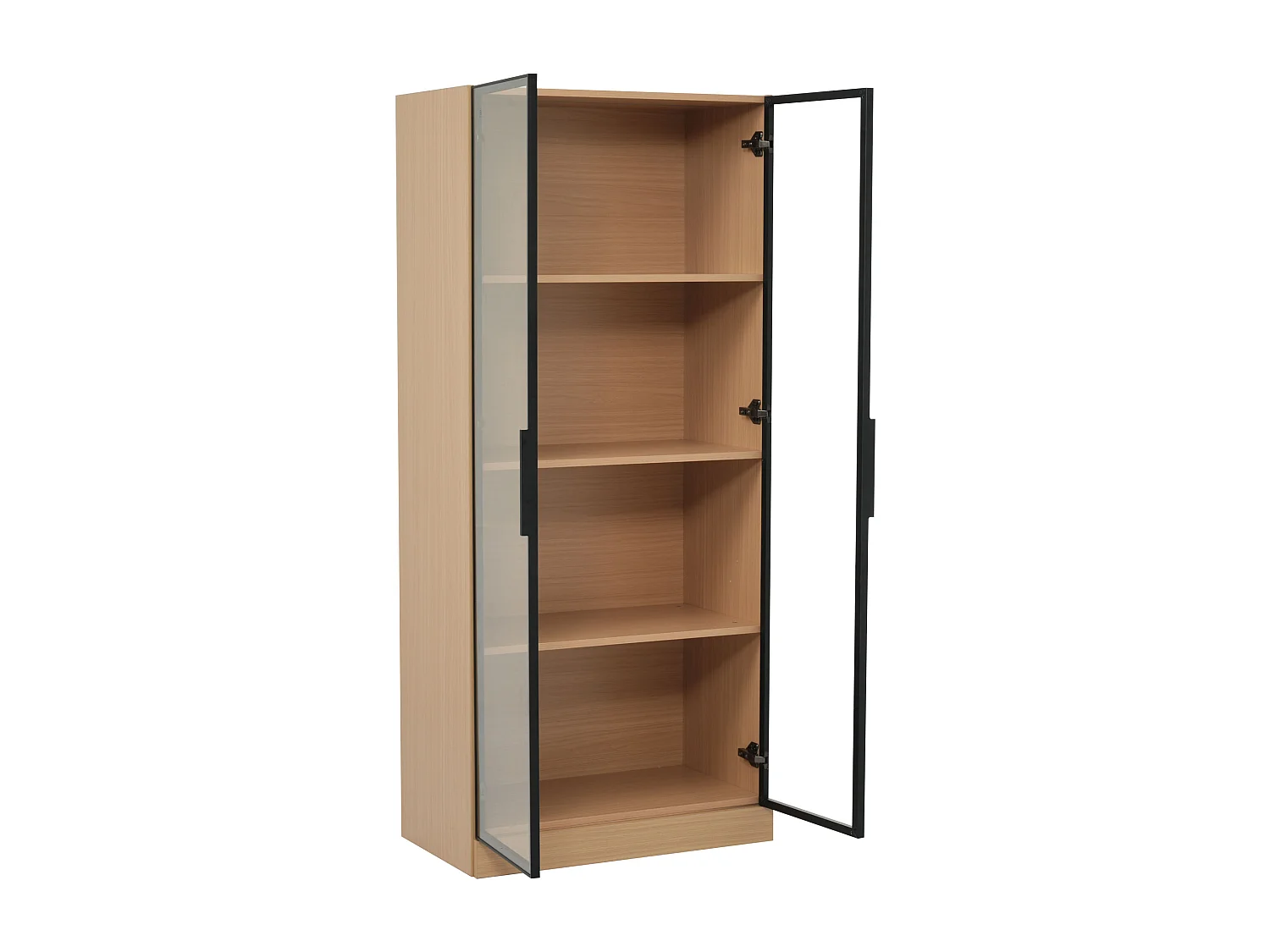 Vitrinekast 70×40×160 cm - LED-verlichting - 2 gehard glazen deuren - naturel