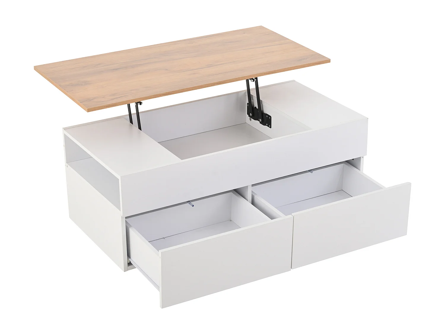 Höhenverstellbarer Couchtisch 100×50×40 cm - mit 2 Schubladen - MDF - weiß + natur