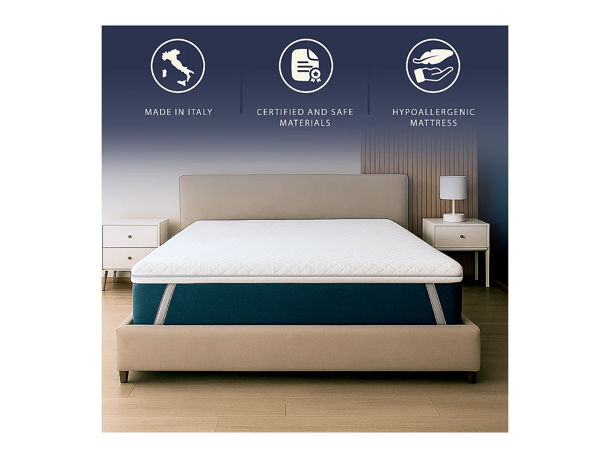 Surmatelas Double Fr 135x190 | Memory 9 Zones | 5 cm | Housse amovible | Made in Italy