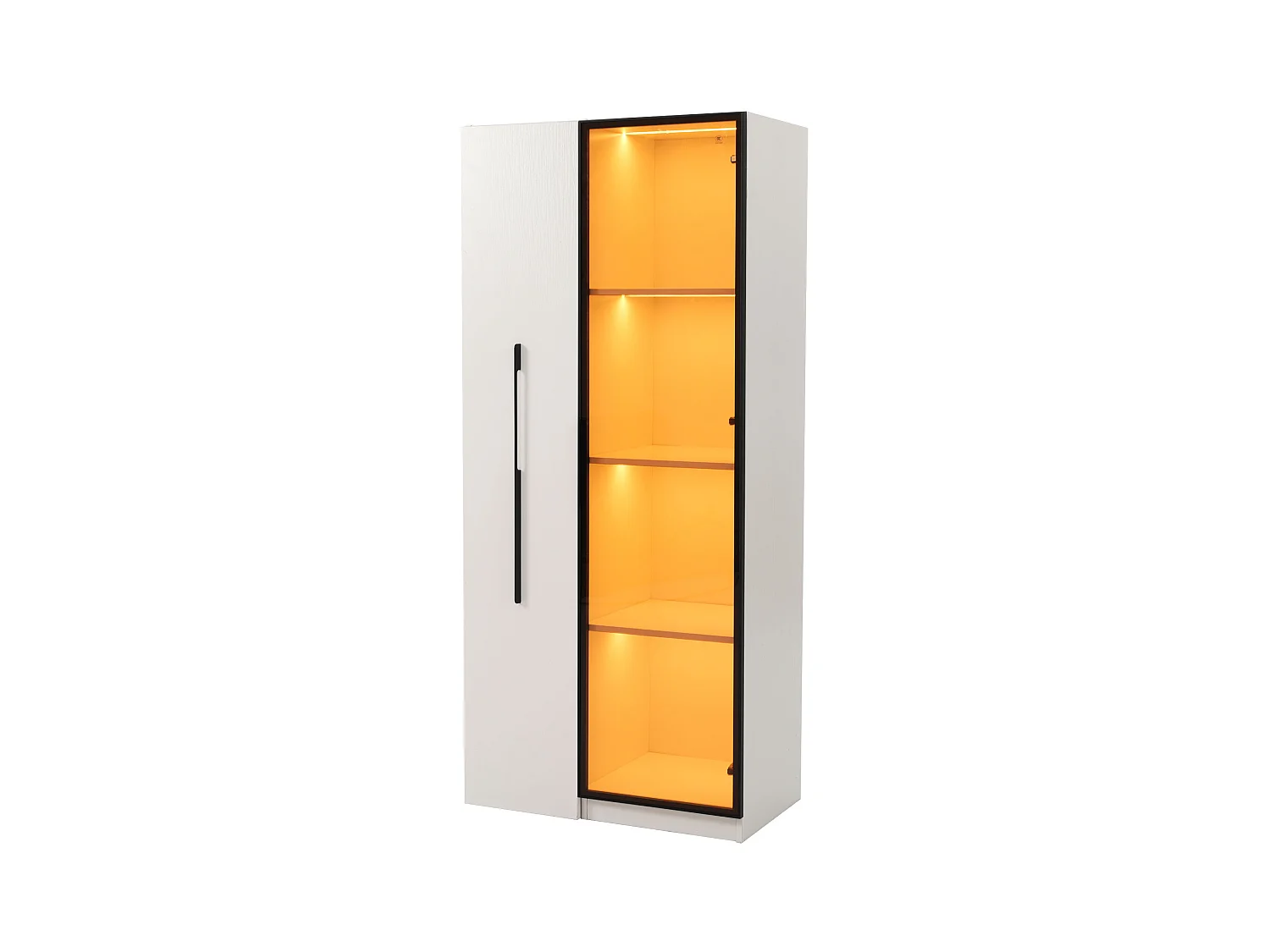 Vitrine 70x40x160cm - avec porte en verre trempé - 1 porte et 1 tiroir latéral - avec LED - blanc