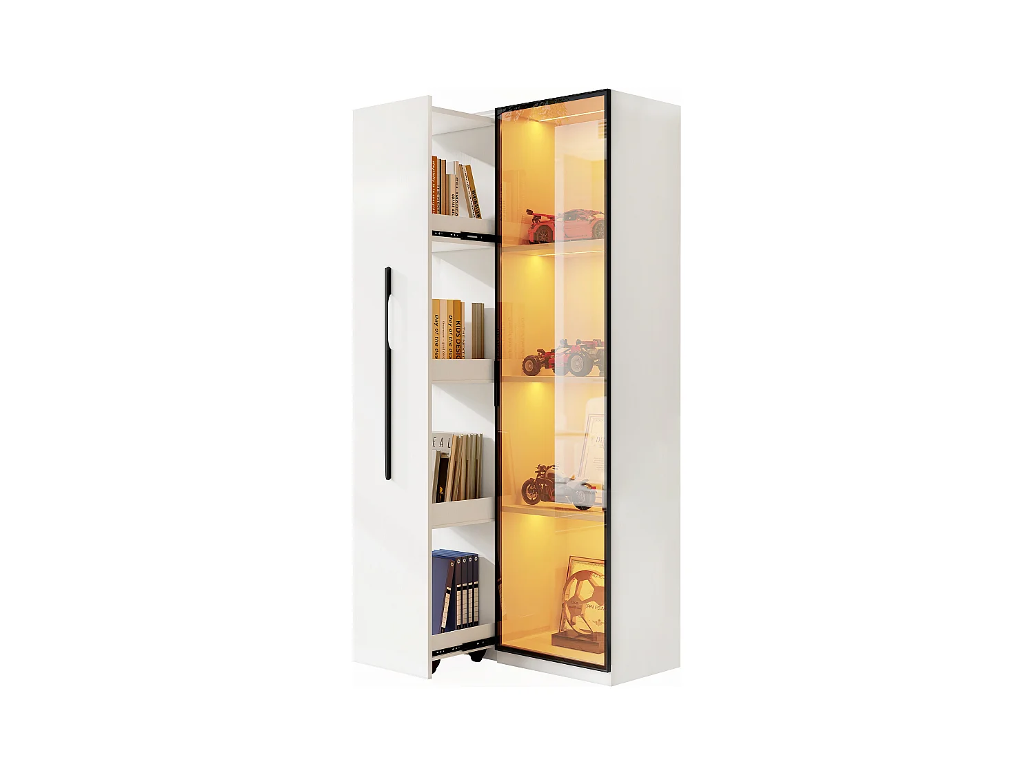 Vitrine 70x40x160cm - avec porte en verre trempé - 1 porte et 1 tiroir latéral - avec LED - blanc