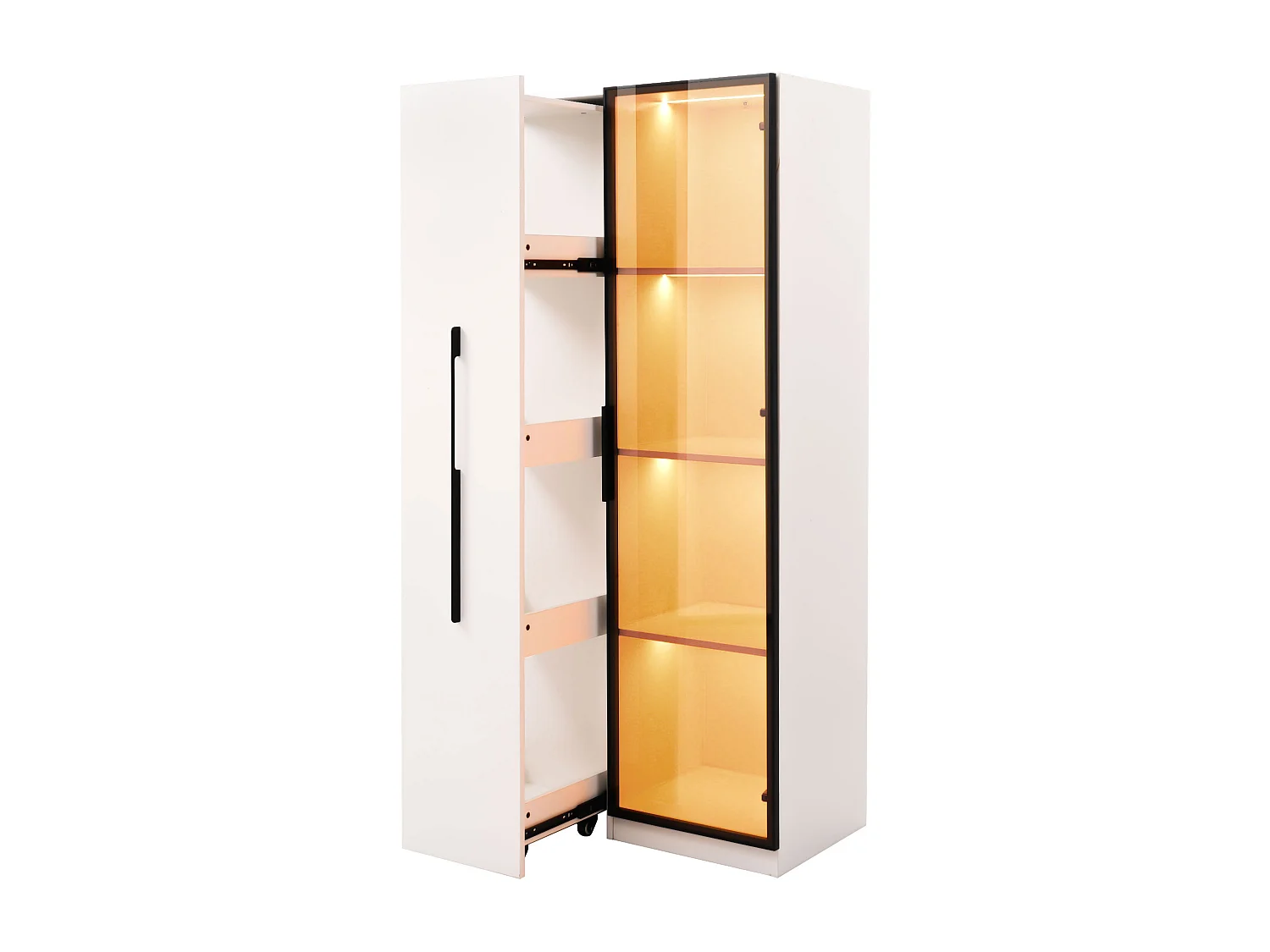 Vitrine 70x40x160cm - avec porte en verre trempé - 1 porte et 1 tiroir latéral - avec LED - blanc