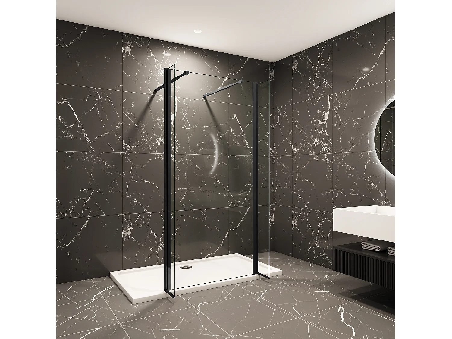 90x200cm Walk in Duschwand Panel Seitenwand Dussche 8mm NANO Glas 30cm Wasserschutzglas