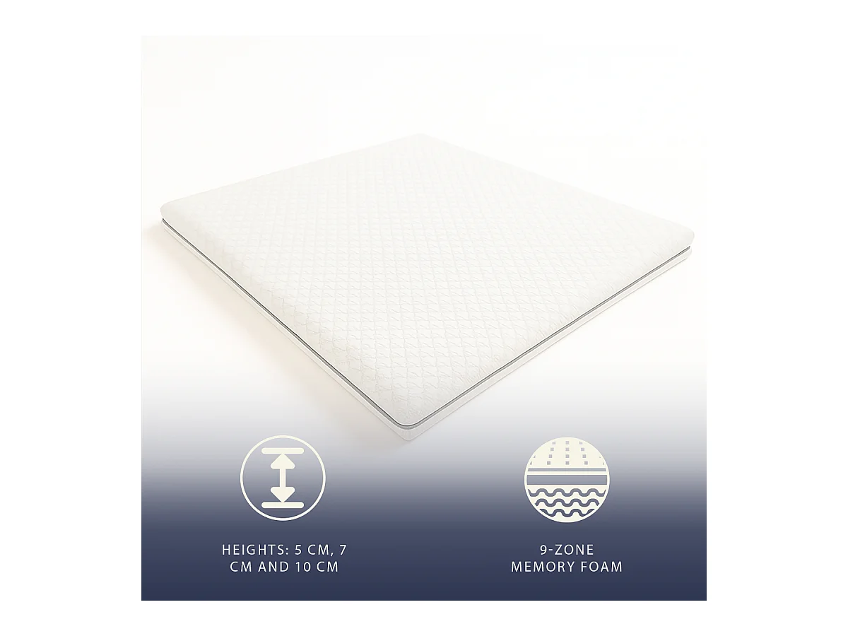 Surmatelas Double Fr 140x190 | Memory 9 Zones | 7 cm | Housse amovible | Made in Italy