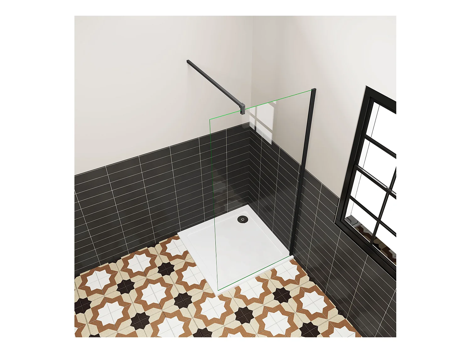 100x185 cm Sicherheitsglas walkin Duschtür Dsuche Duschabtrennung  1400mm Stützstange Schwarz