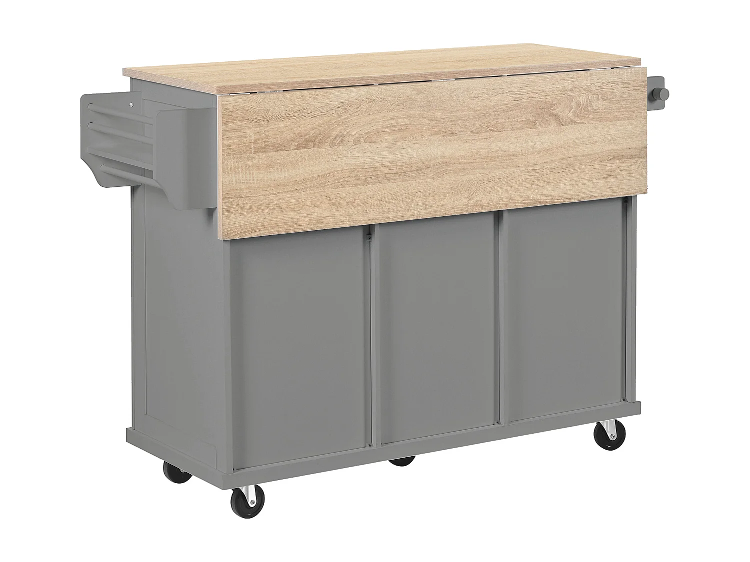 Ilot central de cuisine mobile 131.2x46.2x92.7cm - avec roulettes - 3 tiroirs et 3 portes - plateau extensible - avec porte-serviettes - gris
