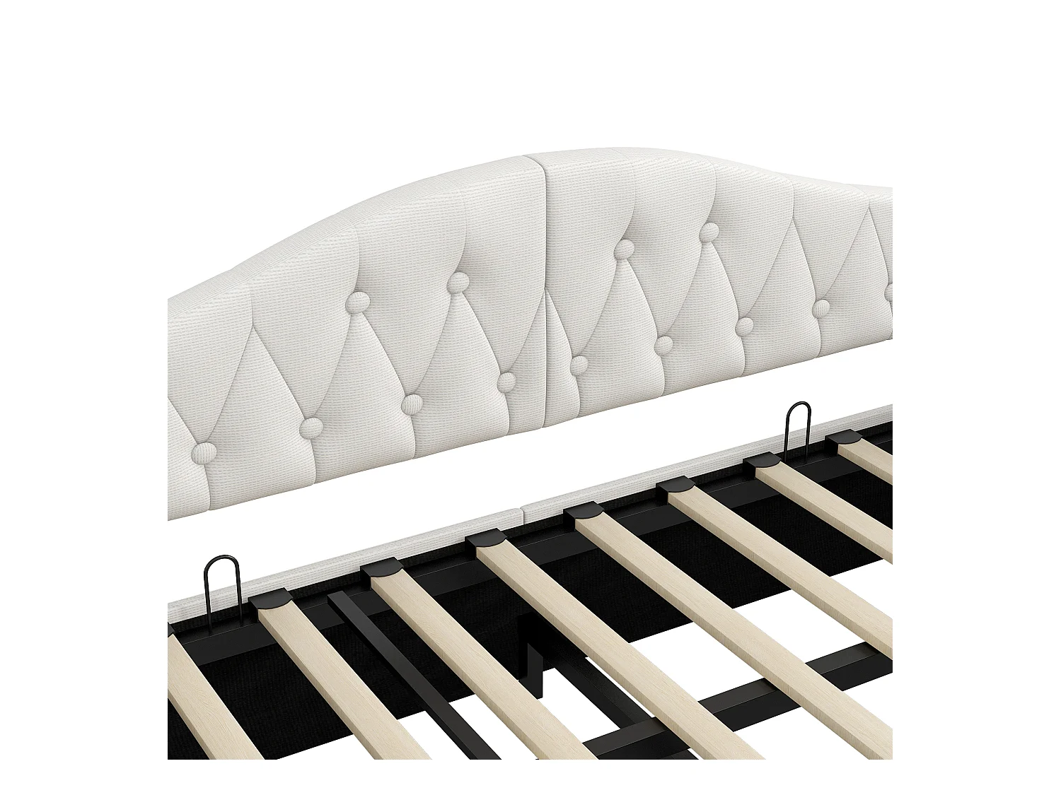 Canapé-lit capitonné 90x200cm - avec bande lumineuse LED - rangement - avec sommier à lattes - beige